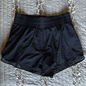 Athleta High Rise Black Mesh Racer Shorts